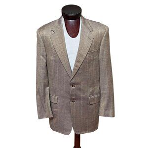 Hickey Freeman ‎ Boardroom Brown Windowpane Check Jacket Blazer 40R Silk Wool